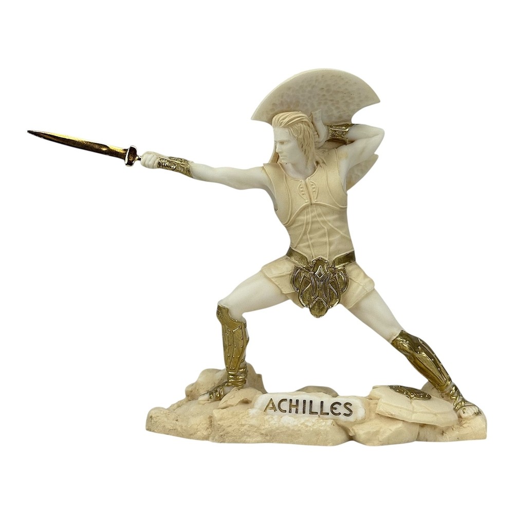 Achilles Trojan War Hero King Battle Stance Marble Statue 6.7 Inches-image