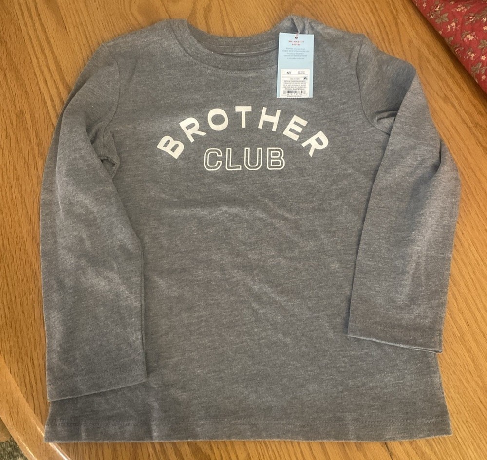 Cat & Jack Toddler Boys Size 5T  Long Sleeve Shirt  Brother Club Gray