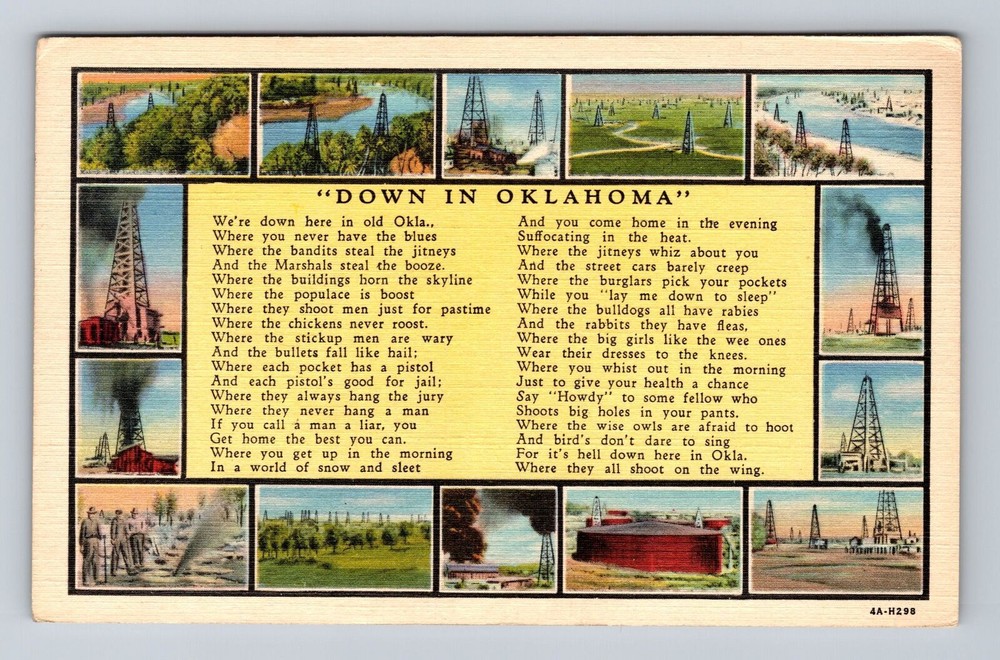 OK-Oklahoma, General Greetings Landmarks Poem, Antique, Vintage Postcard