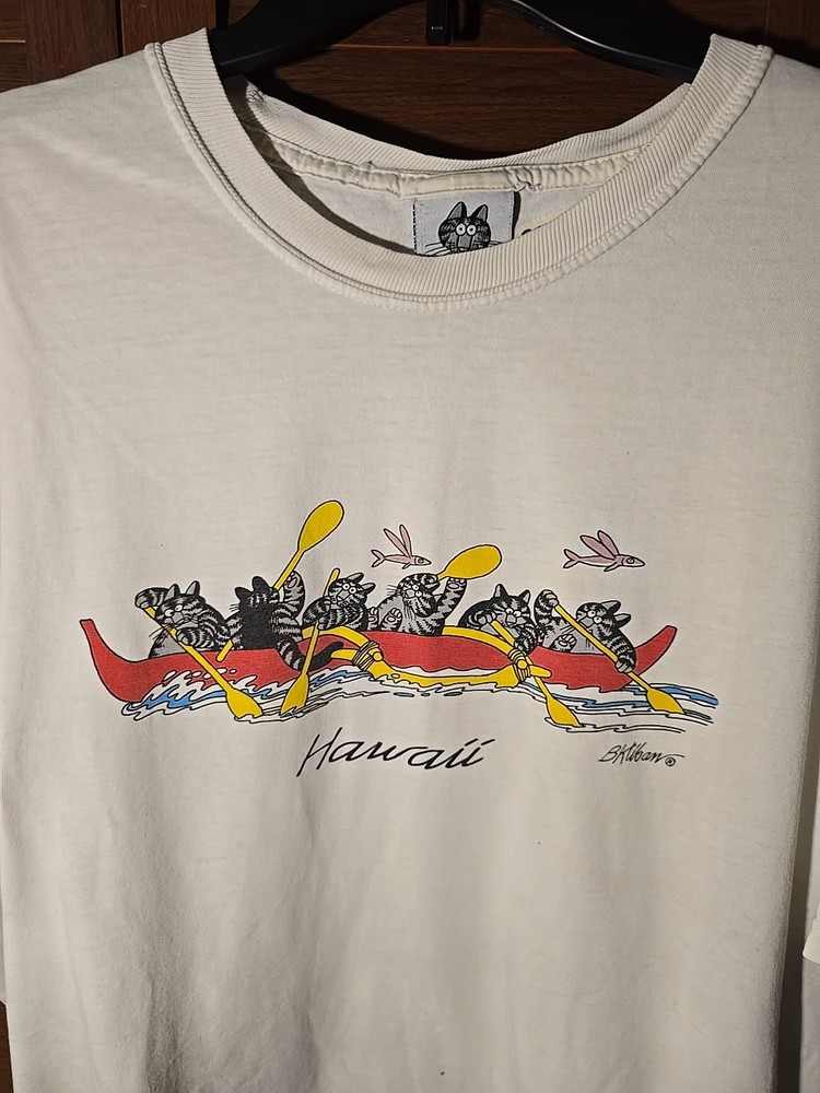 Vtg Official Label B Kliban Cats Hawaii Fishing Cat Mice 2 Sided T Shirt  XL