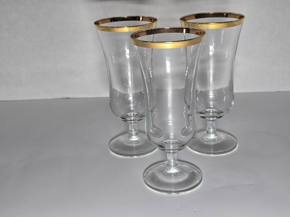 Tall Gold Rimmed Cocktail Glasses, Set of 3