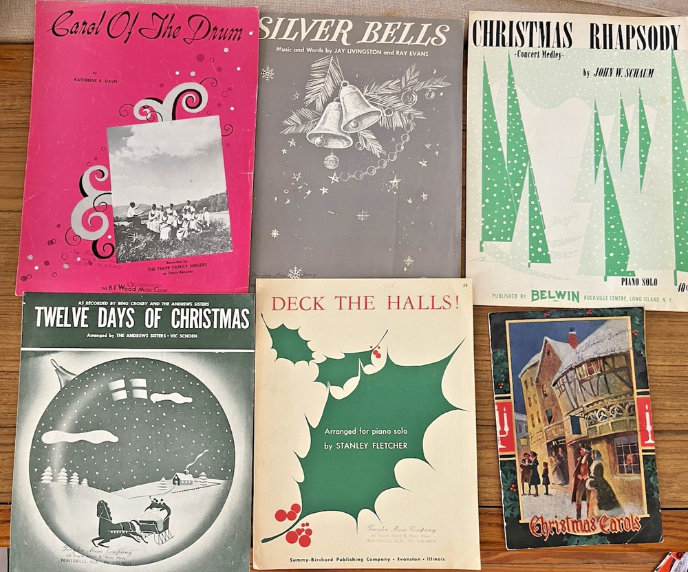 Vintage Christmas Sheet Music Lot Silver Bells Carol of the Drum Deck the Halls