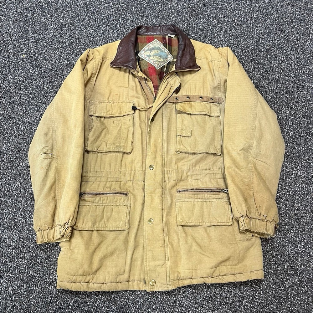 Vintage 1990s Tan Jacket Full Zip Up Trail Designs Size Xl Chore Coat Plaid