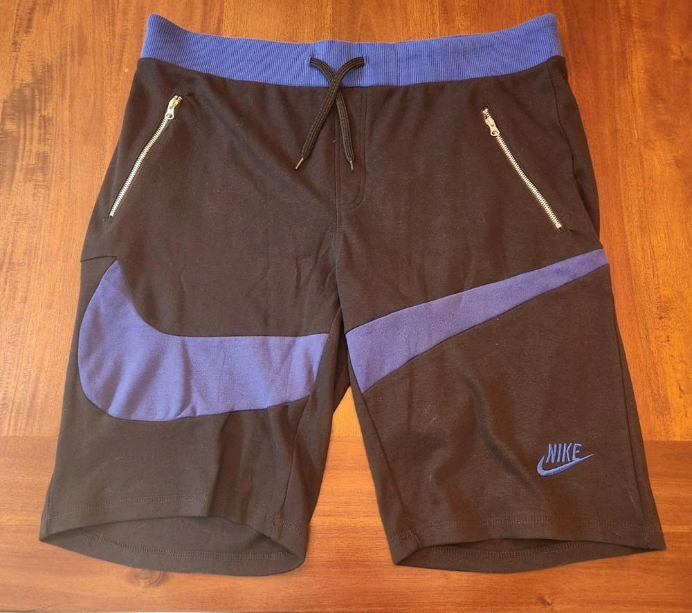 New Nike Sweat Shorts Zip Pockets Mens Size 4XL Black Blue Drawstring