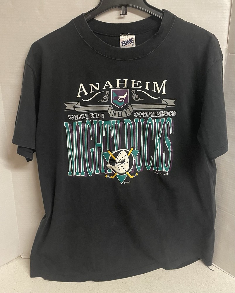 Vintage Anaheim Mighty Ducks 90s Single Stitch T Shirt Disney Black XL Made USA
