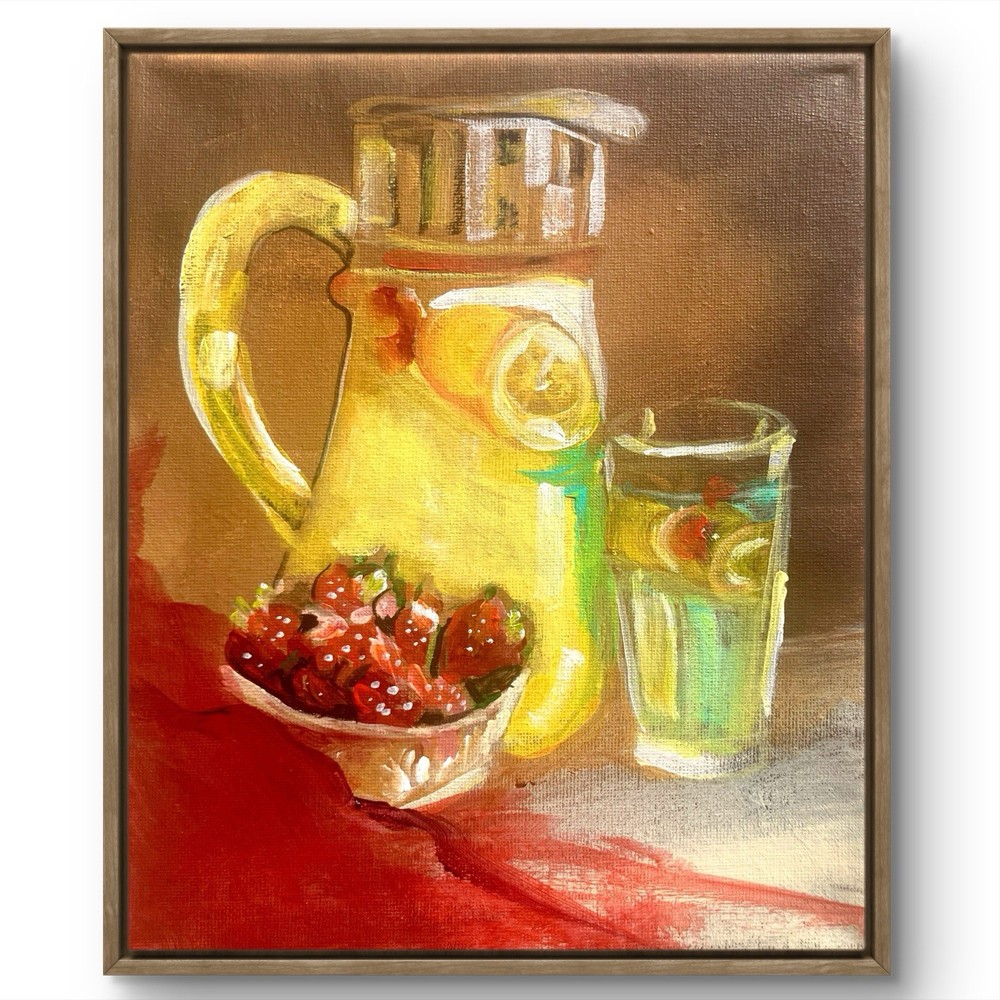 TITA PAINTZ Strawberry Lemonade Hand Painted Kitchen Wall Art 8x10 Canvas