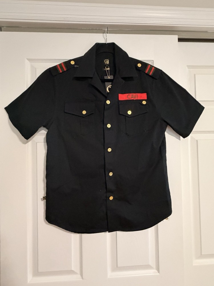 CAVI Military Style Shirt Short Sleeve Navy Blue Size Small