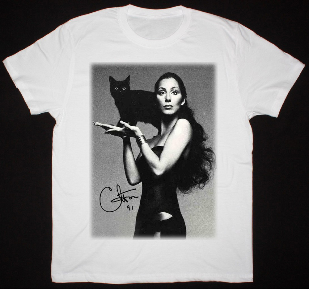 Signature Cher Love Black Cat Shirt Short Sleeve White Unisex S-2345XL