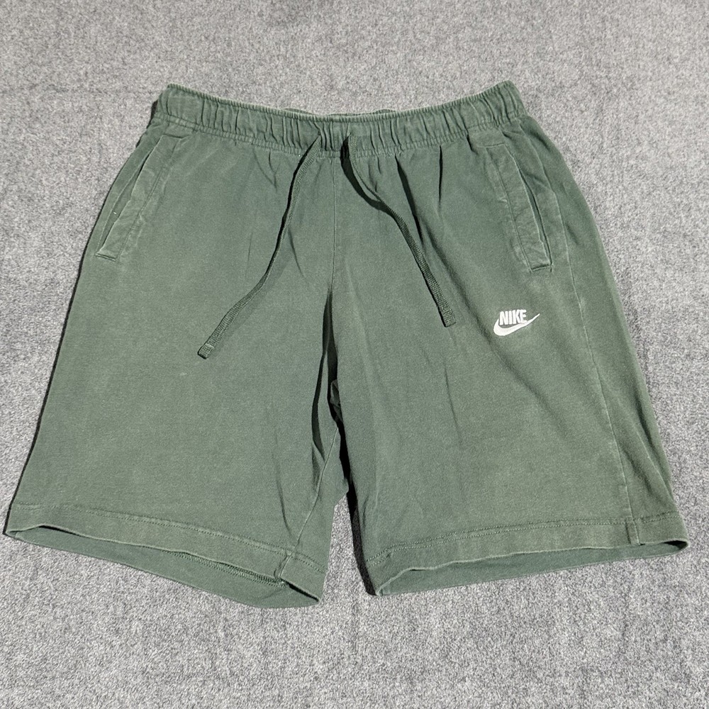 Nike Shorts Mens Medium M Green Cotton Drawstring Casual Athletic Lounge Pockets