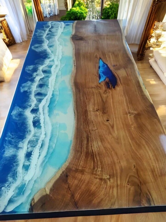 60x30 Ocean Wave River Beach Themed Dining Table Top for Living Room Decor  