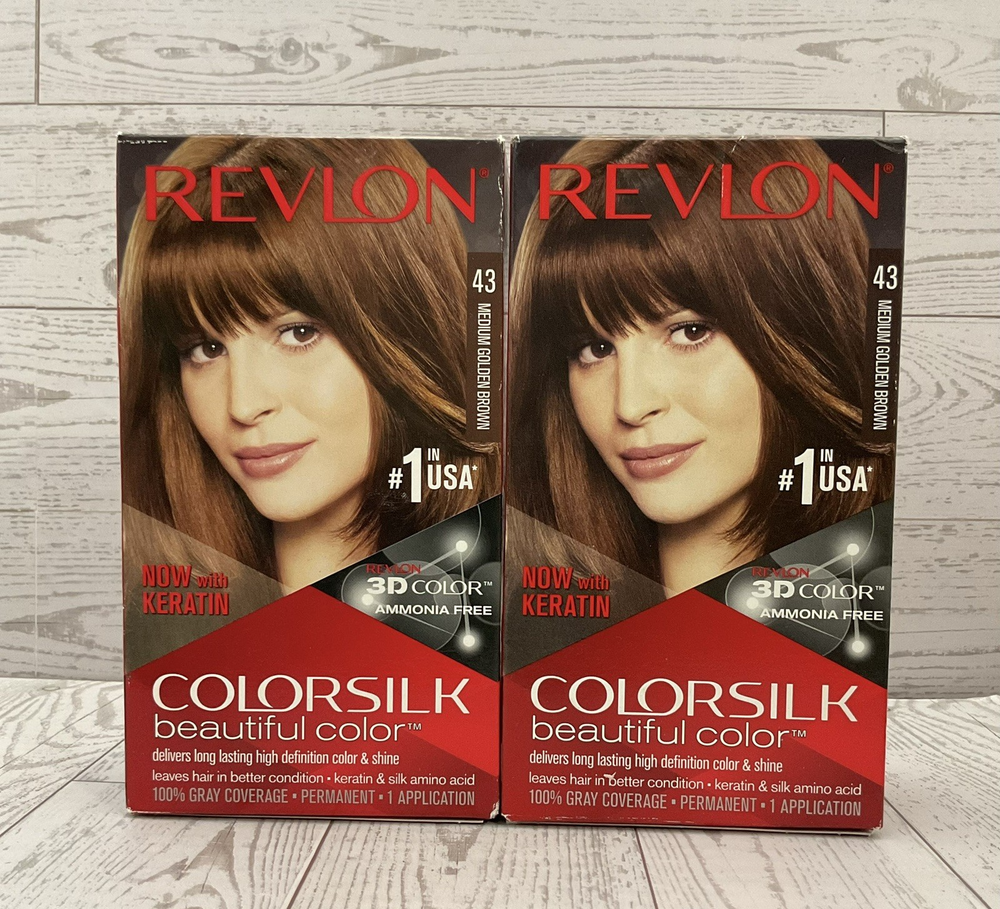 Revlon Colorsilk Permanent Hair Color 3D Dye #43 Medium Golden Brown (2 Pack)