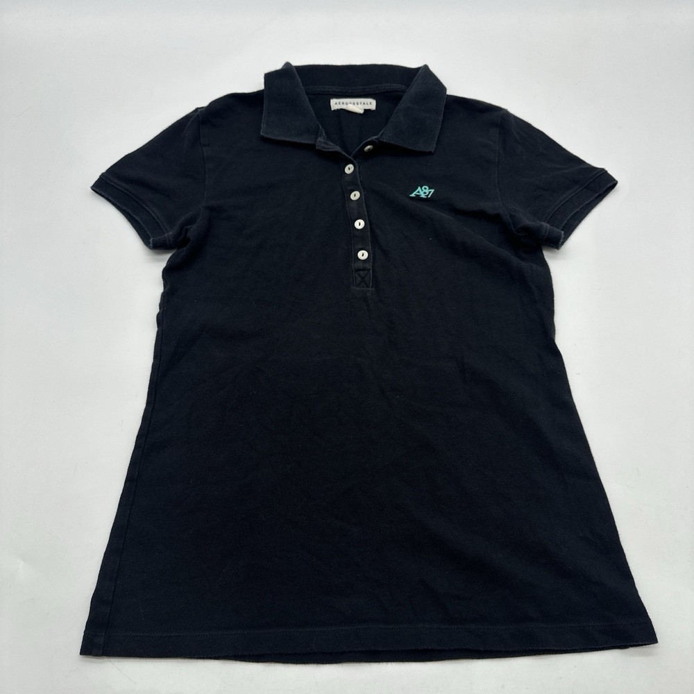 Aero Postale Women's M Black Logo Polo Shirt #32606