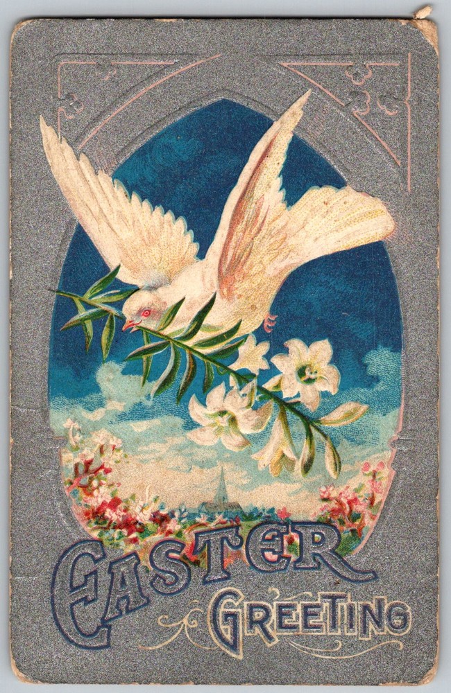 Antique Postcard Easter Dove & Lilies Williams, 1910s