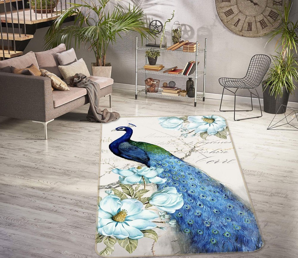 3D Blue Peacock ZHUC2492 Game Non Slip Carpet Mat Photo Carpet Amy
