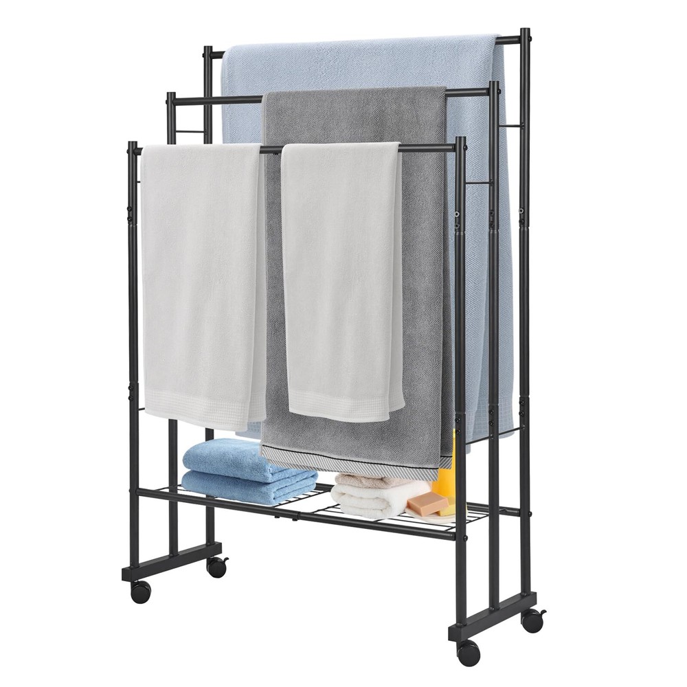 43.7“ Tall Free Standing Towel Racks for Bathroom, 3-Tier Metal Blanket Ladde...