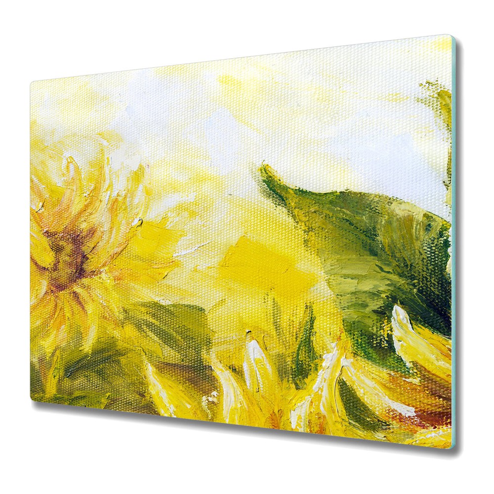 Glass Worktop Saver Sunflowers Oil Painting Nature Floral Flower 60x52