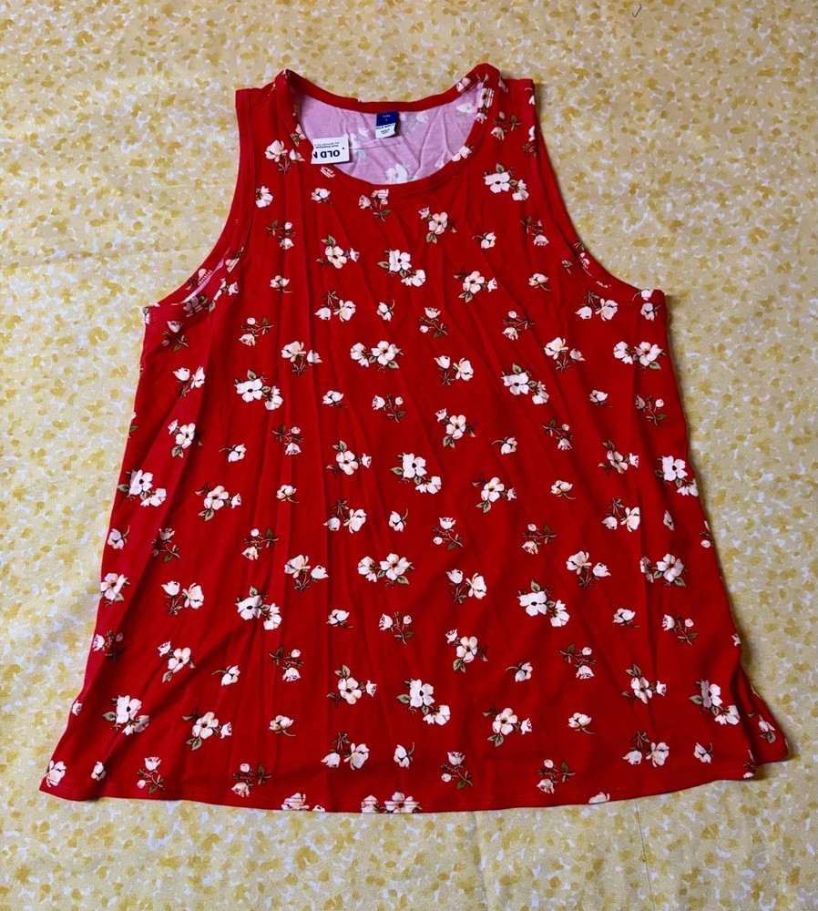 Old Navy Floral Sleeveless Wide Strap Tank Top L Red/White Regular Fit NWT
