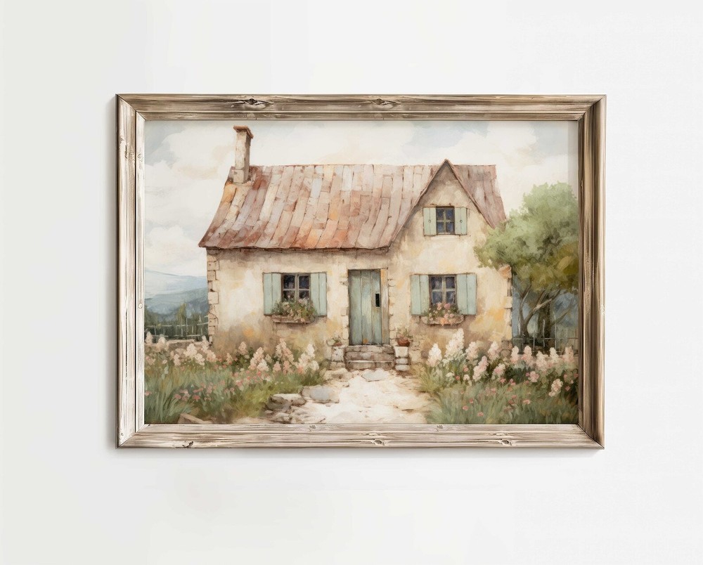 Stone Cottage Print Cottage Painting French Countryside Painting Rustic