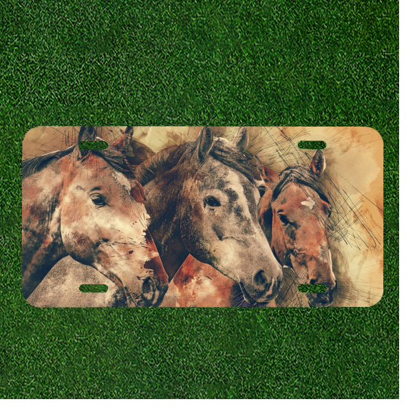 Custom Personalized Auto Tag With Amazing Three Brown Horses Design