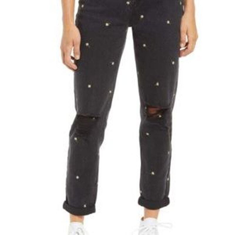 TINSEL Daisy Washed Black Floral Distressed Ripped Knee Jeans High Rise 28