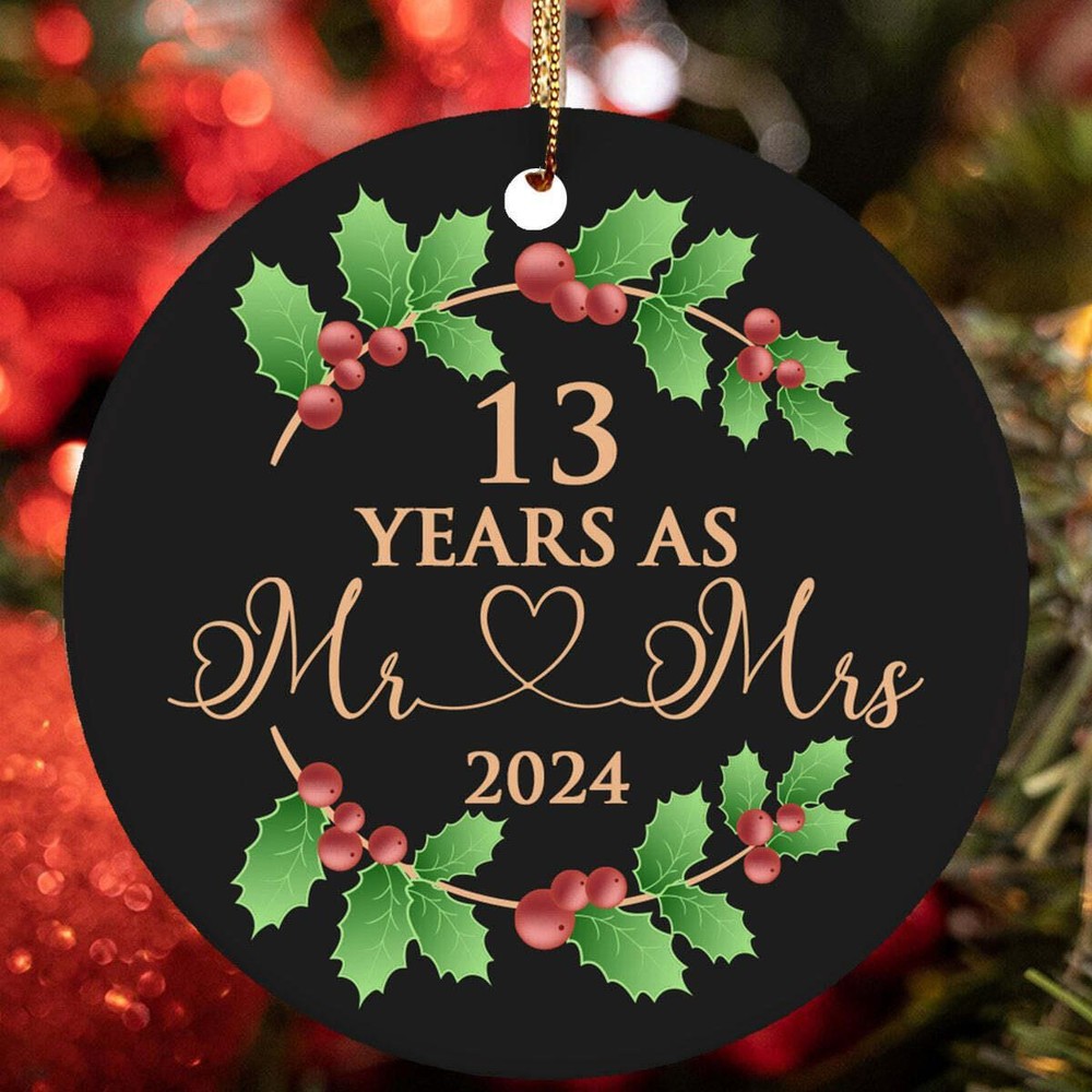13 Years As Mr   Mrs Ornament 13th Anniversary Wreath Christmas Gift Tree Decor