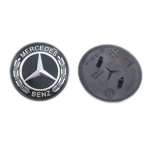 Mercedes-Benz Black 2-Pin Hood Emblem Laurel Wreath Logo for GLC GLE GLS GL ML GLK Models
