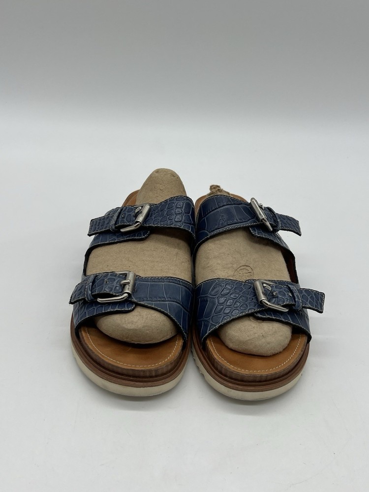 Ann Mashburn Blue Croc Skin Women’s Sz 38 US 7.5 Double Straps Slip On Sandal.