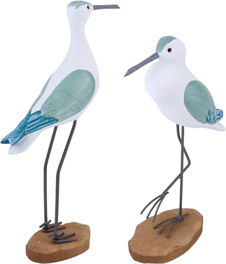 2pcs Wooden Seagull Figurine Sea Bird Statue Nautical Coastal Ocean Home Decor