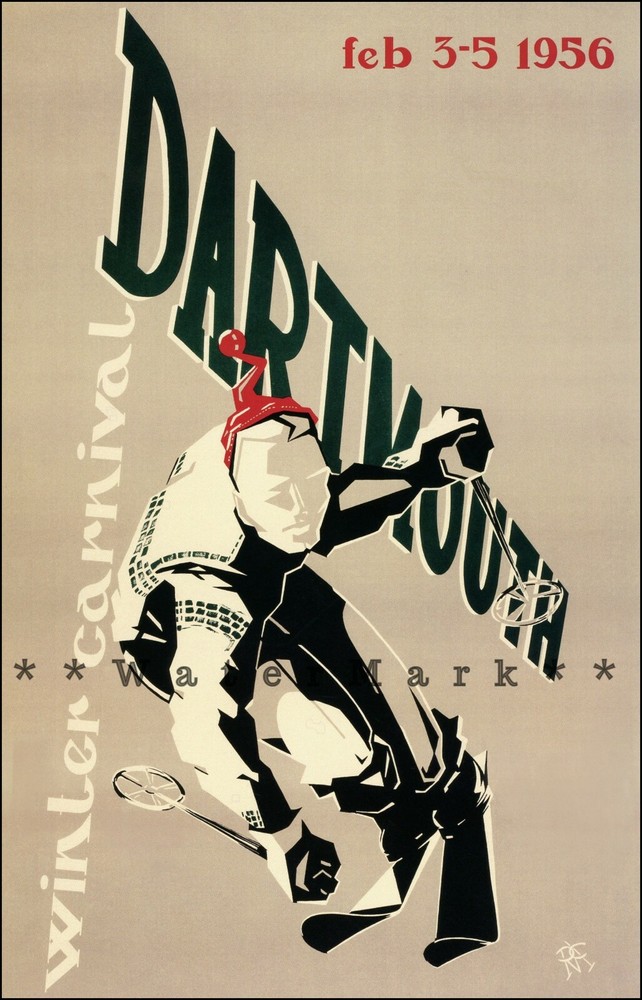 Dartmouth NH 1956 Winter Carnival Vintage Poster Print Retro Style Skiing Art