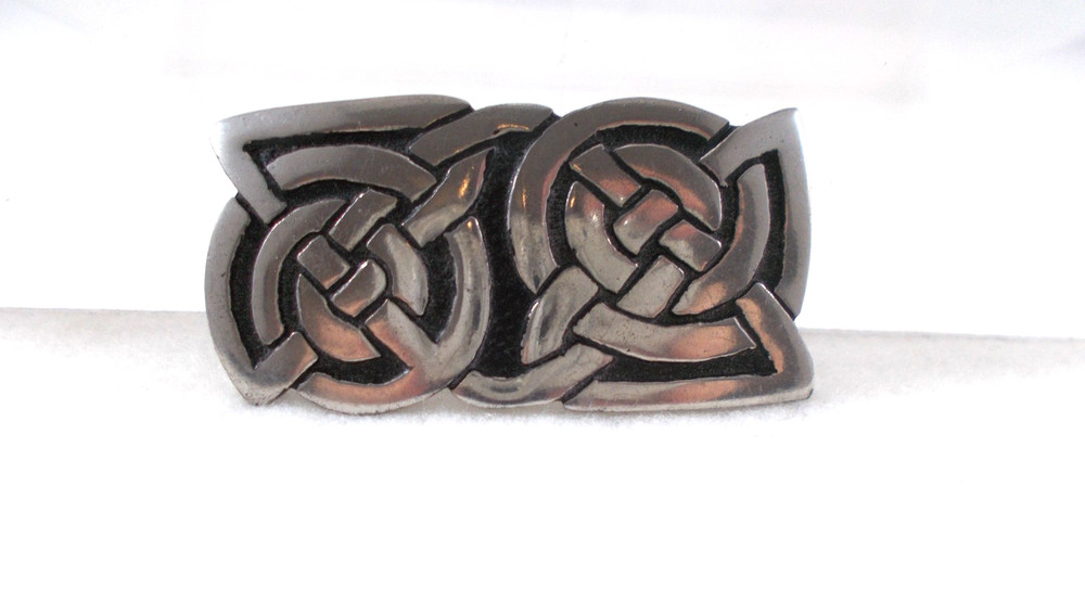 Vintage St Justin Double Celtic Knot Pewter Brooch Free Shipping