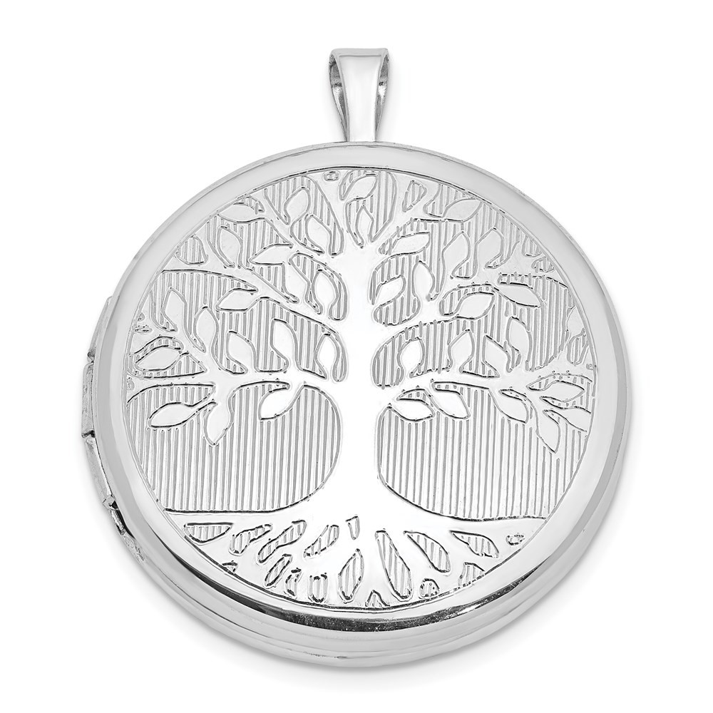 Sterling silver platinum-plated tree design round locket pendant 4.34 grams