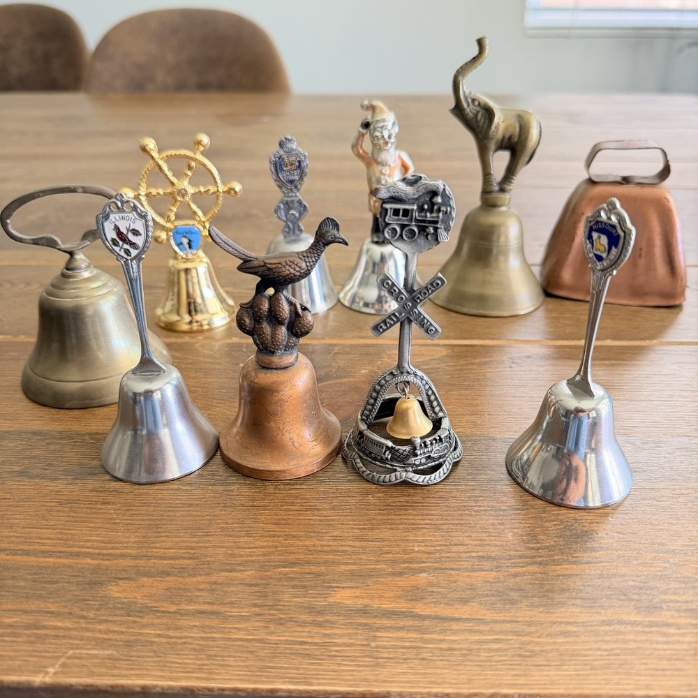 Vintage Lot Of 11 Brass Chrome Metal Destination Bells