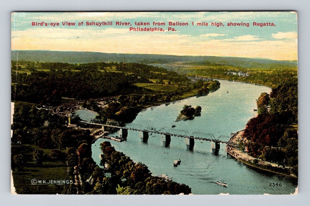 Philadelphia PA-Pennsylvania, Birds Eye View Schuylkill River Vintage Postcard
