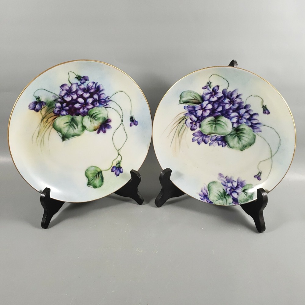 Antique ROSENTHAL BAVARIA Purple Violets Hand Painted Porcelain PLATE SET