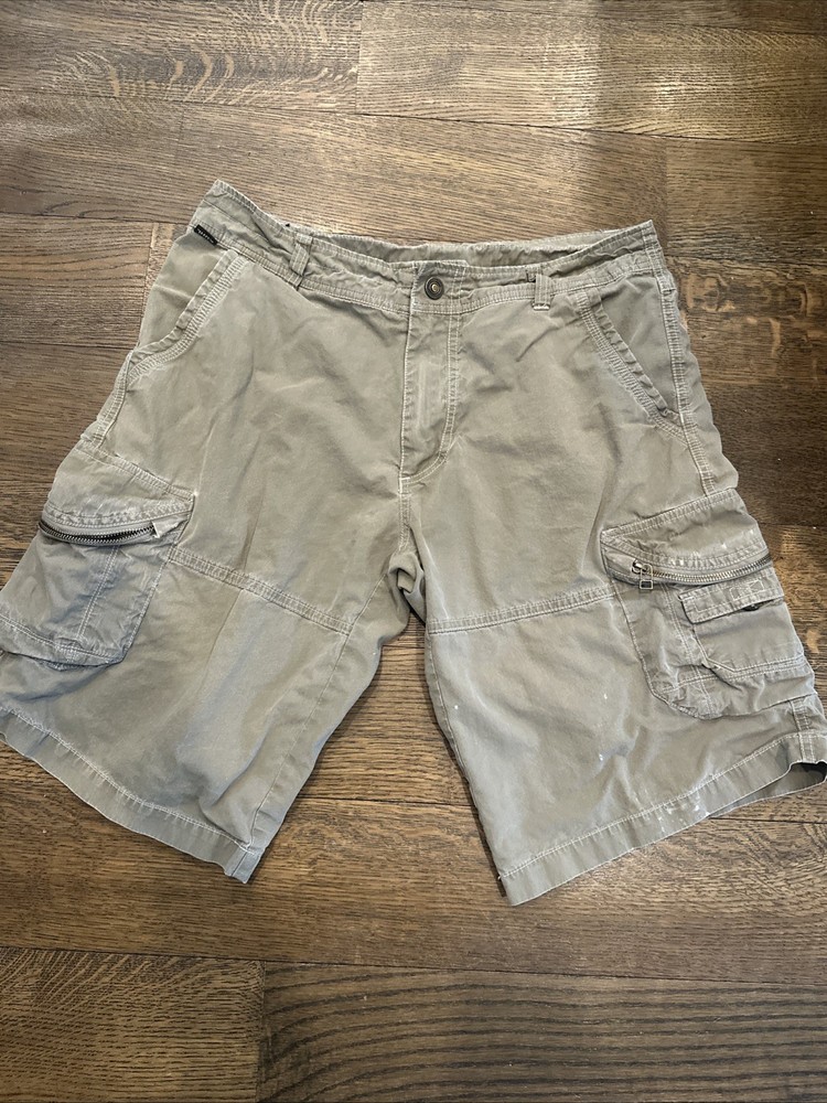 Kuhl Vintage Patina Dye Khaki Shorts Men's Size 34 Zip Cargo Pockets Hiking