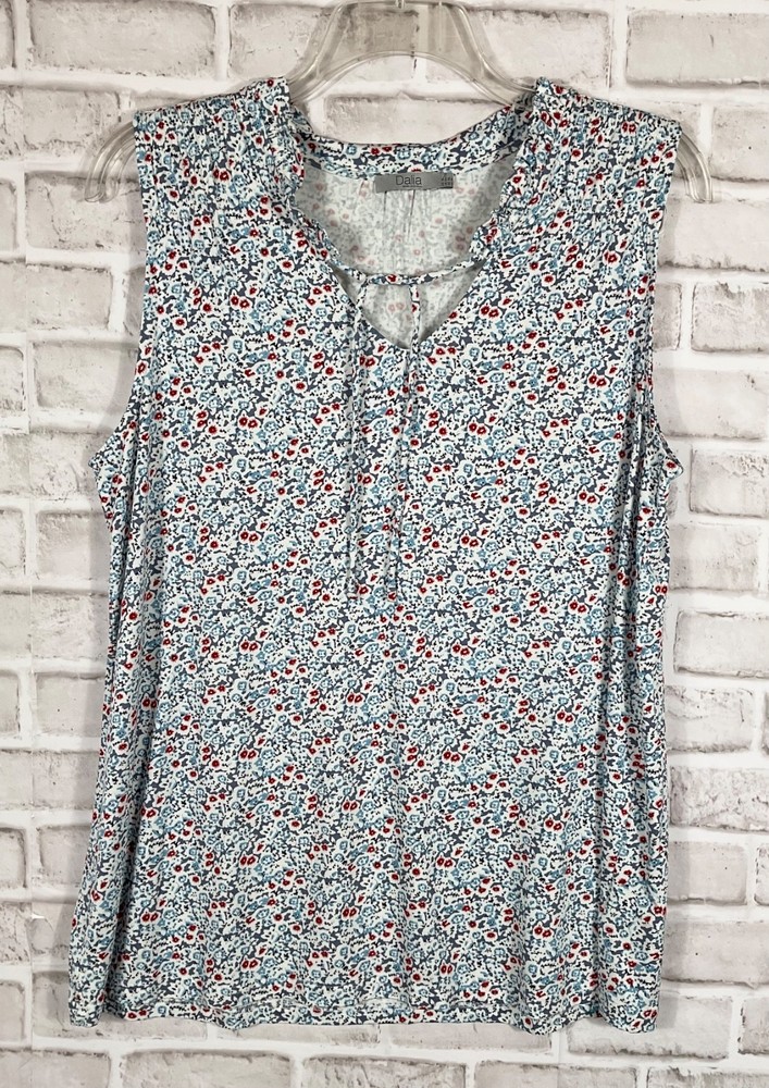 Dalia Tank Top Womens Sz XL Off White Blue Red Floral Knit Pullover Sleeveless
