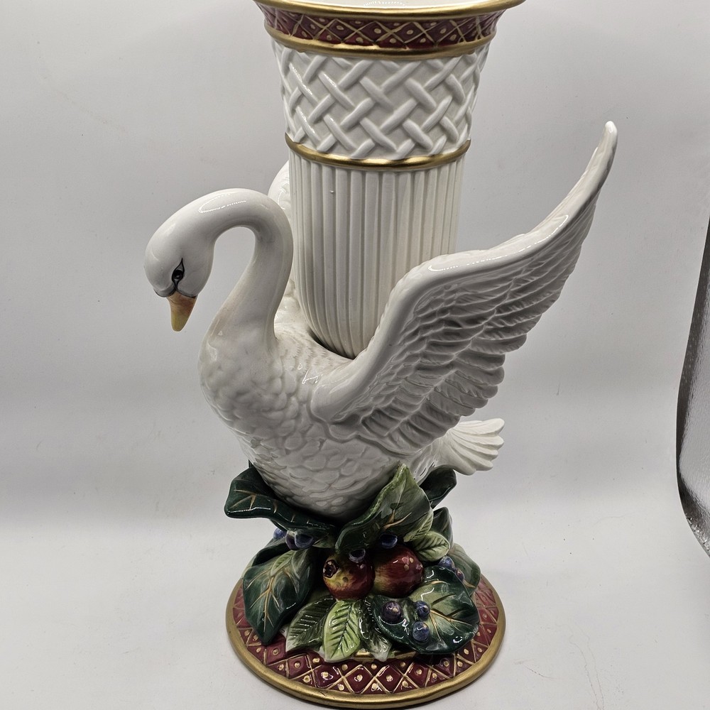 Rare Vintage Fitz and Floyd Essentials Christmas Holiday Swan Vase 11