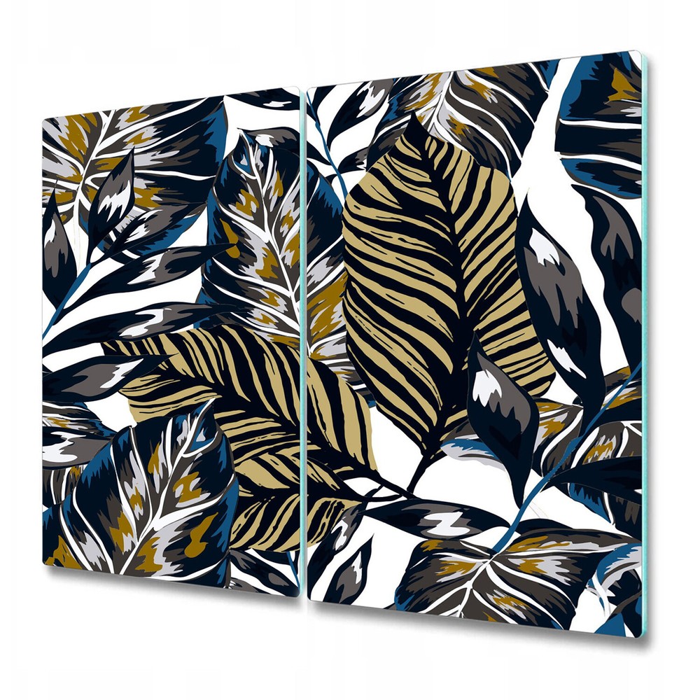 Glass Chopping Cutting Board Worktop Saver Dark Gold & Blue Palms 2x30x52