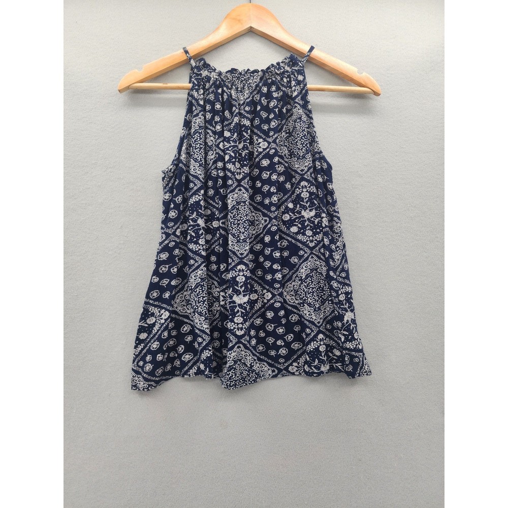 Workshop Republic Clothing Navy Blue Bandana Paisley Halter Tank Top Blouse Med