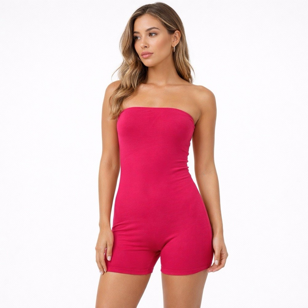 Unbranded Romper Women’s Small Strapless Tube Bodycon Pink Lounge Stretch Shorts