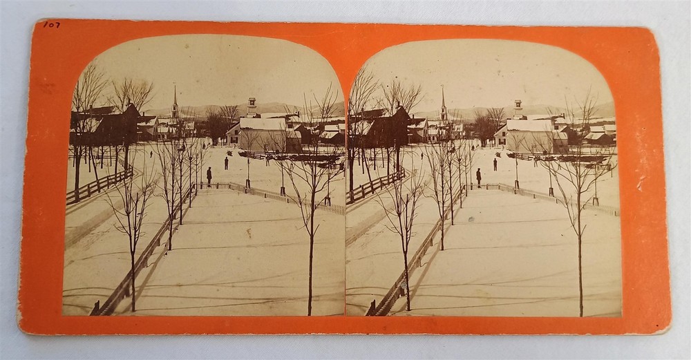 Vintage Stereoview Photo Card Morrisville from Photograph Rooms Winter Vermont
