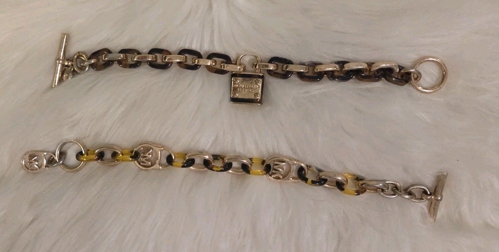 Michael Kors (2) Bracelets Faux Tortoise Shell Yellow Gold Tone Toggle Clasp