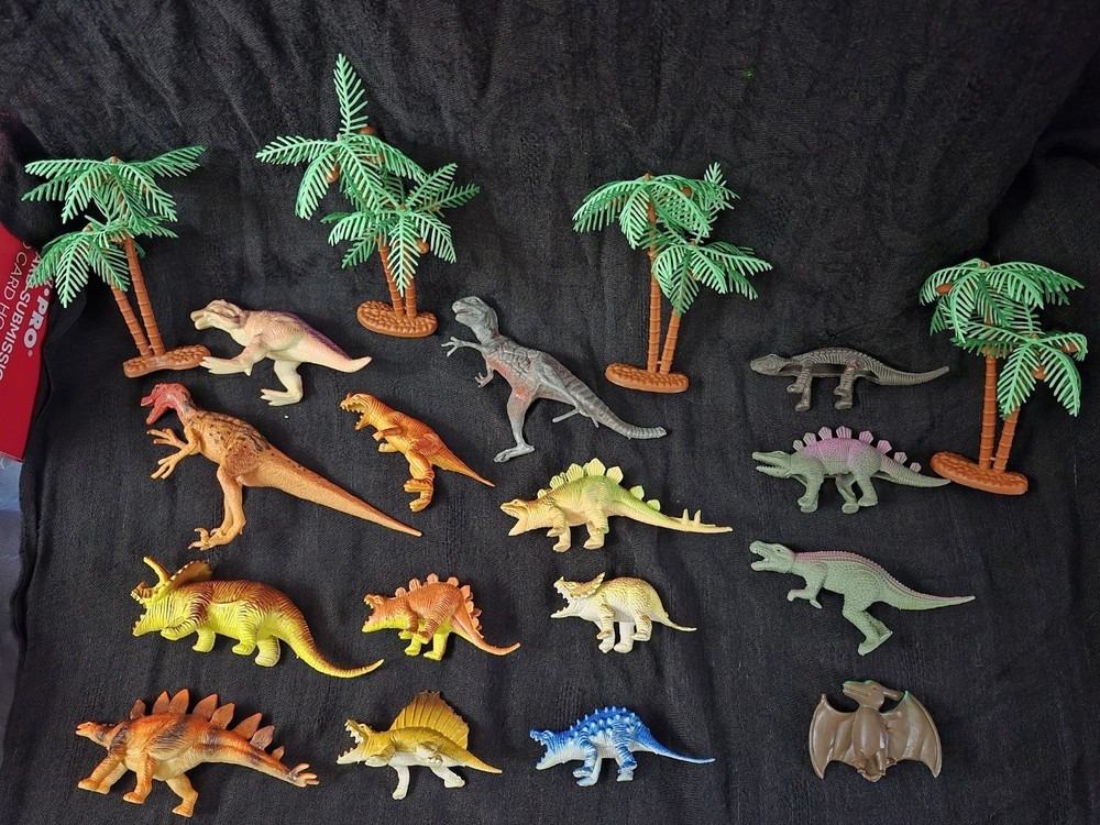 Vintage 1970s and 1980s Dinosaur Toy Lot of (15) w/ 4 Palms Made in Hong Kong