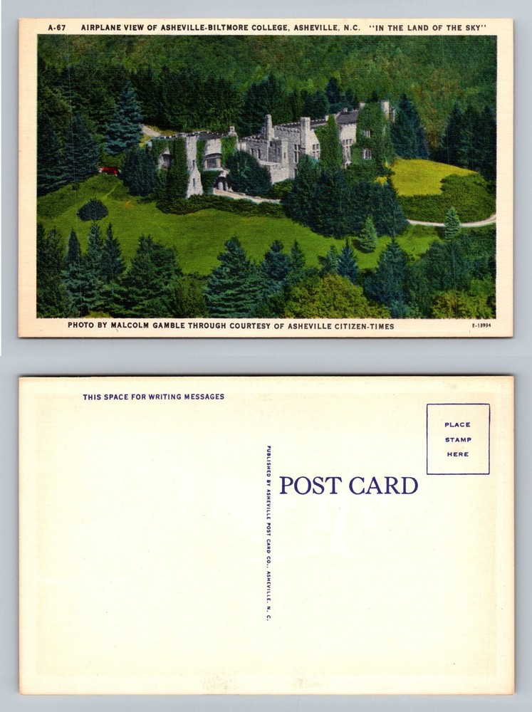 Asheville, NC-North Carolina, Biltmore College Aerial View Vintage Postcard