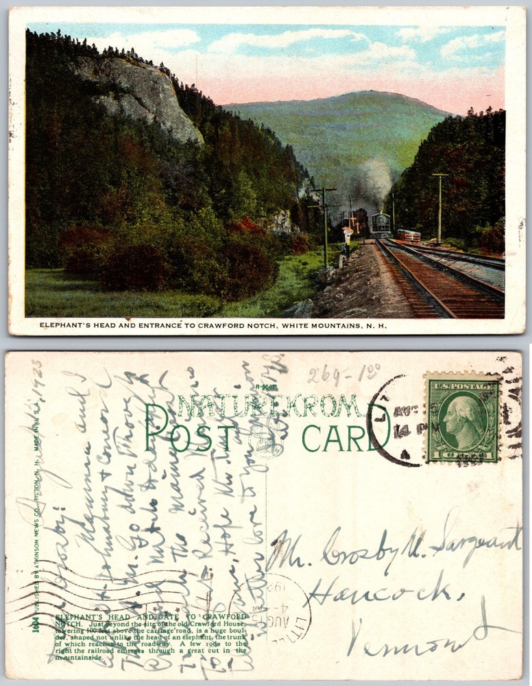 Elephants Head Crawford Notch White Mountains NH Train Postcard