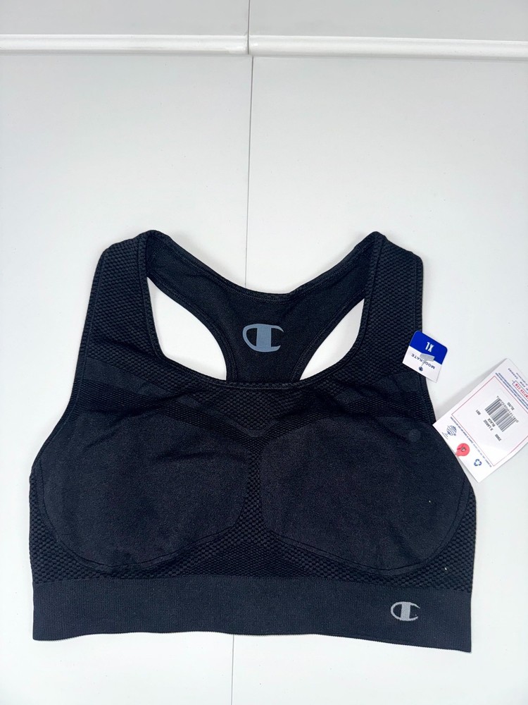 Champion Seamless Racerback Sports Bra Womens XL Black  Scoop Neck Running Yoga