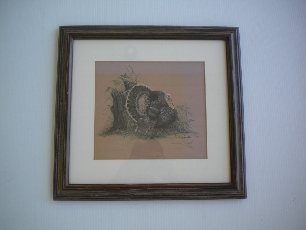 Framed 1981 Christina Smith Signed Numbered Art Print Wildlife Turkey Arkansas
