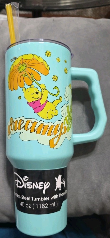 Winnie The Pooh  Disney 40 Oz Stainless Steel Tumbler With Handle, Lid, Straw