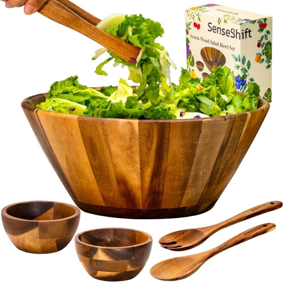 Acacia Wooden Salad Bowl Set - Large mixing bowl(12