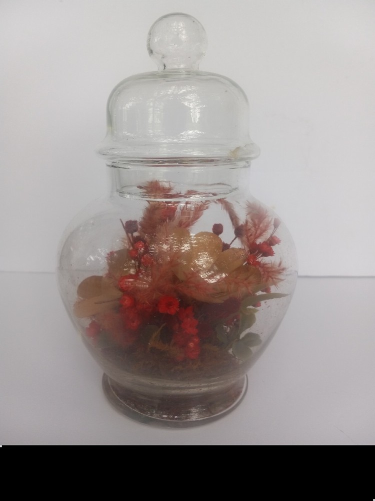 Apothecary Jar with Dried Flower Arrangement Inside Vintage 70's Herbal Natural